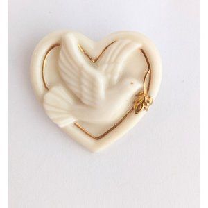 Lenox Christmas Brooch Pin Heart Dove Porcelain Gold Accents Holiday Signed